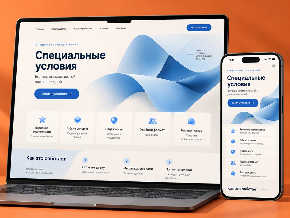 Страница акции для бюро переводов — иллюстрация услуги на заказ