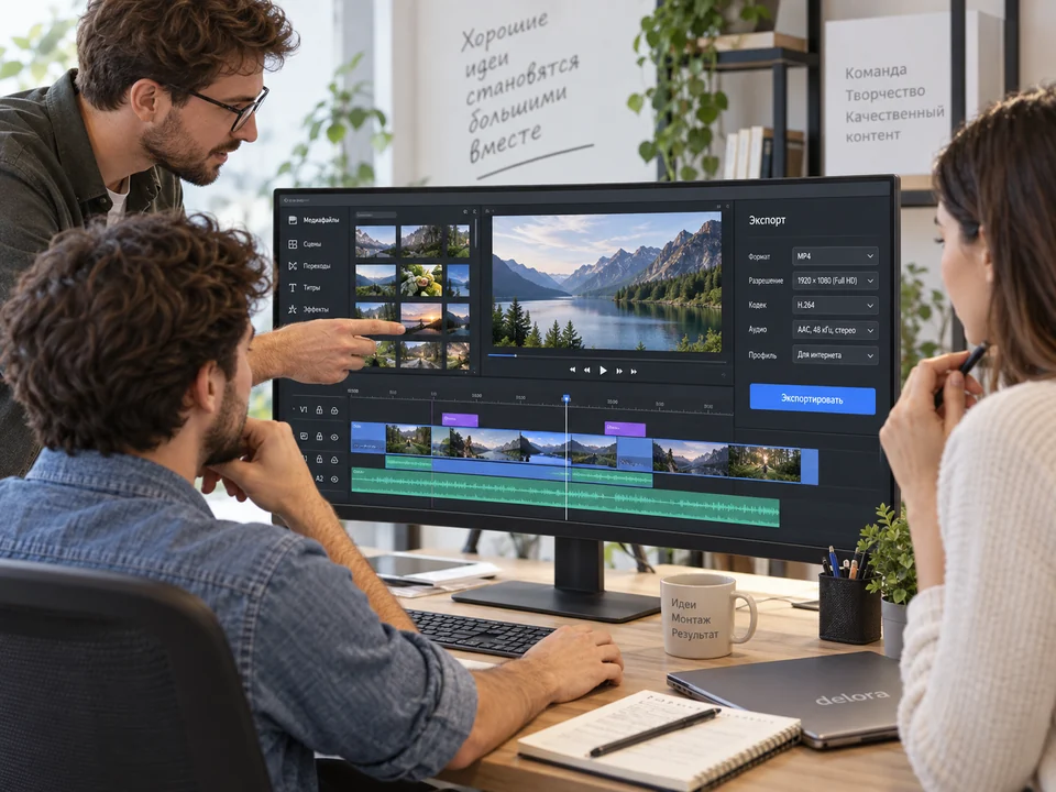 DaVinci Resolve с проектом и профилями экспорта — пример формата результата