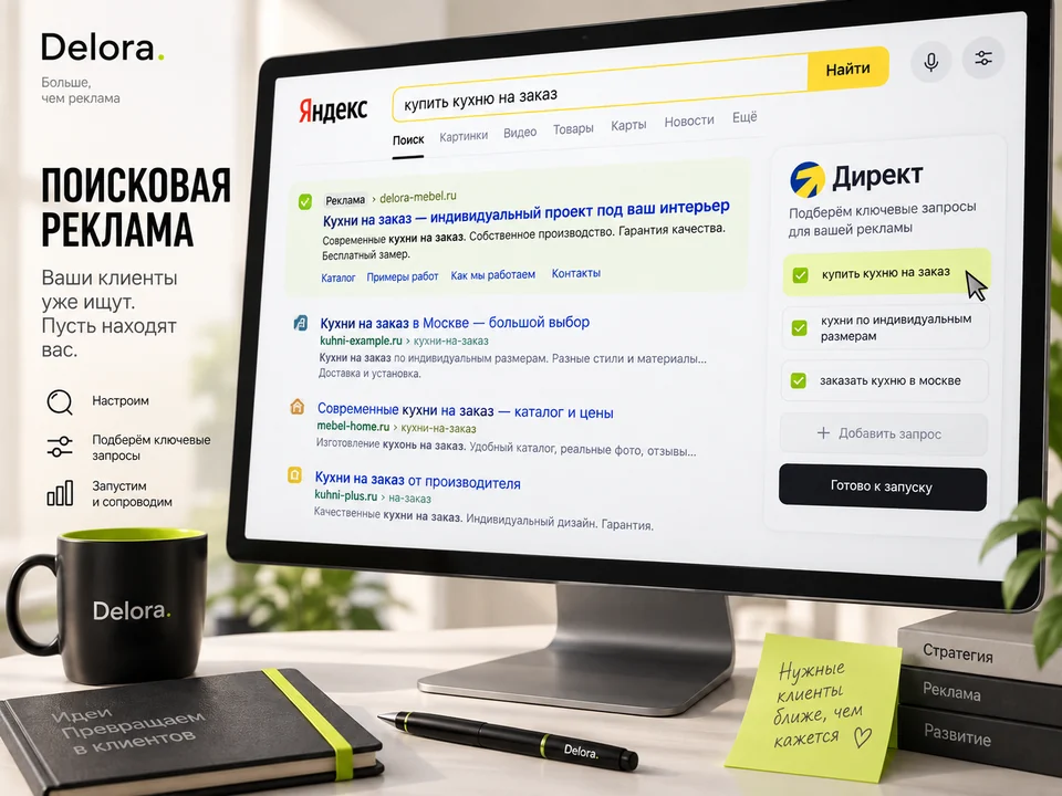 Запуск рекламы на поиске Яндекса — пример формата результата