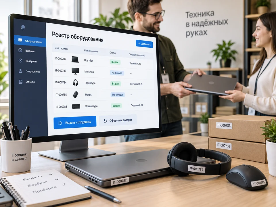 Учёт оборудования и выдачи в GLPI — пример формата результата